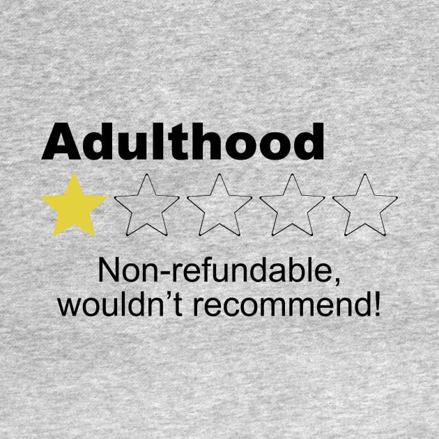 Adulthood No Refunds One Star Review - Humor by Color Me Happy 123